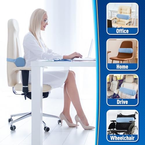 CushZone Memory Foam Lumbar Roll Support Pillow, Large Light Blue - Image 7