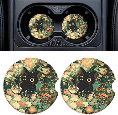 2 Pack Ceramic Car Coasters for Cup Holder, 2.56 in Anti Slip Absorbent Coaster by Rueneaj
