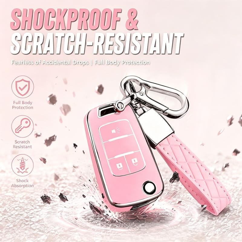 Key Fob Cover for Chevy with Keychain, Premium TPU for Buick GMC 3B-Pink - Image 3