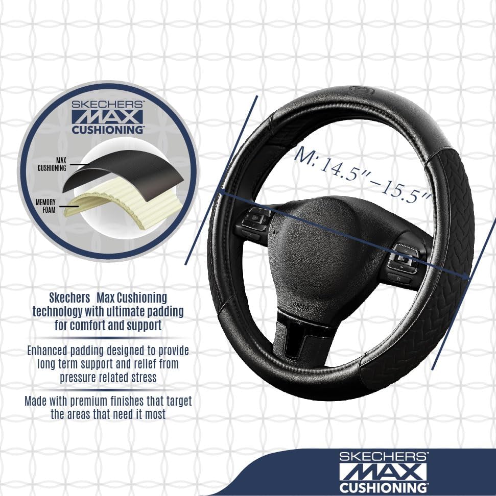 Skechers Steering Wheel Cover, Max Cushioning Leather Steering Wheel Cover - Image 4