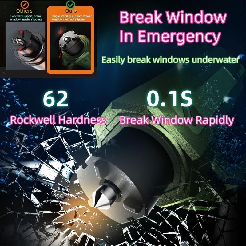 Window Breaker and Seatbelt Cutter Keychain, 2 in 1 Car Safety Hammer Glass - Image 4