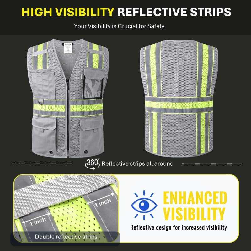 JKSafety Safety Vest for Men Women Hi Vis Relfective Vest - Image 2