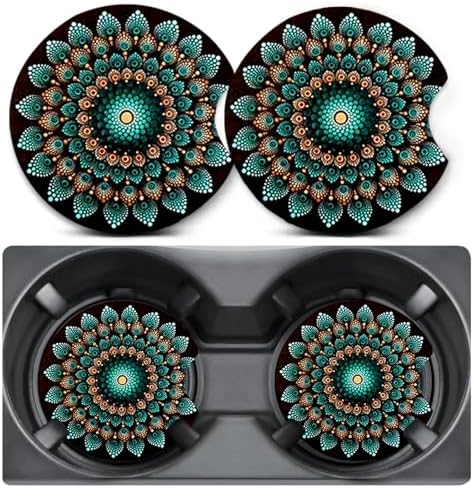 2 Pack Mandala Car Coasters for Cup Holder, Neoprene Anti Slip Mat by Unknown
