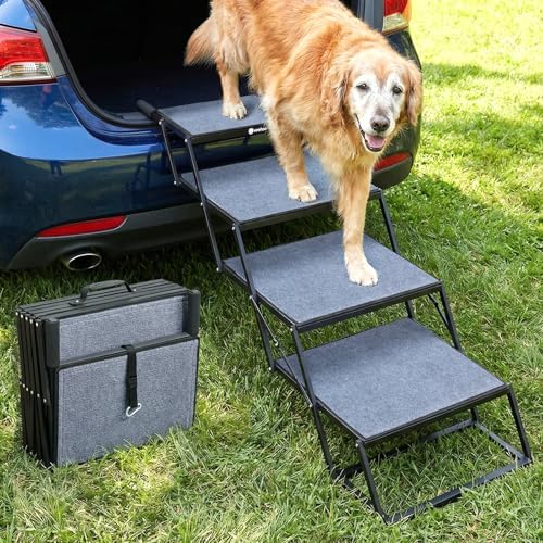 Veehoo Foldable Dog Steps for Car SUV, Large Dogs Car Stairs Extra Wide 20" by Veehoo
