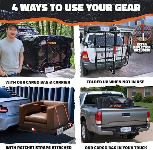Mockins Square Trailer Hitch Cargo Carrier & 30 Cu Ft Waterproof Cargo Bag - Image 5