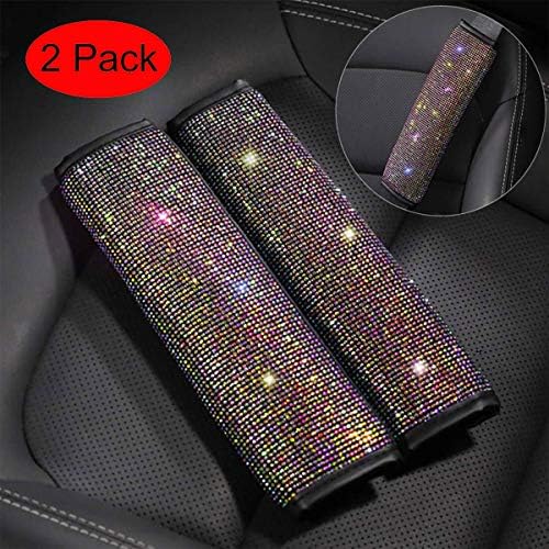2 Pcs Auto Seat Belt Shoulder Pads, Bling Bling Crystal Rhinestones - Image 2