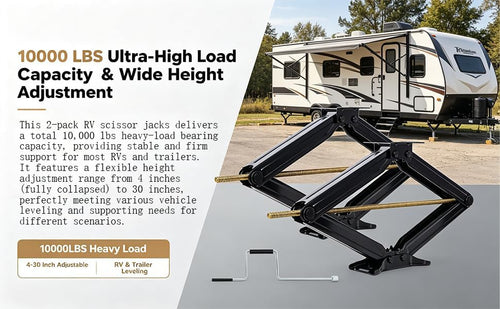 10000 lbs RV Scissor Jacks, 30 Inch Adjustable RV Stabilizer Leveling Jacks Set - Image 2