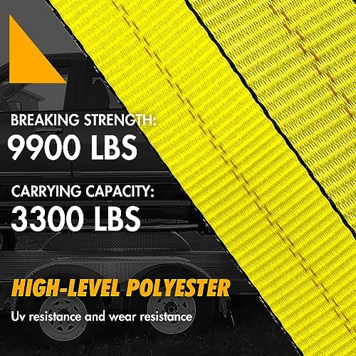 Car Tie Down Straps for Trailers Flat Hooks Lasso Style and 2'' X 96'' Tie Down - Image 4
