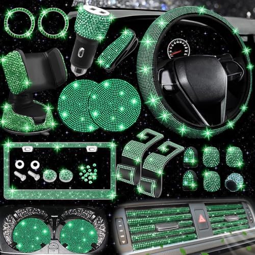 NBTEPEM 27 PCs Green Bling Car Accessories Set by NBTEPEM