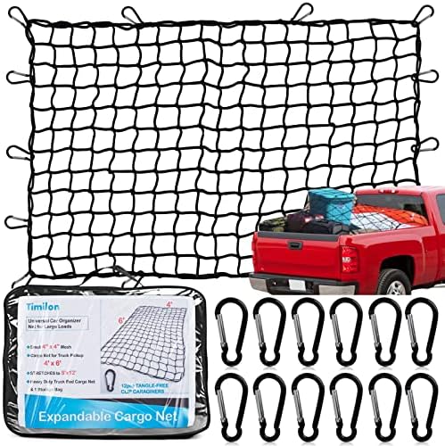 Cargo Net for Truck Pickup 4'x6' Stretches to 8'x12' Heavy Duty Truck Bed Cargo by Timilon